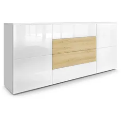 SIDEBOARD Rova Weiß Hochglanz/ Eiche Natur