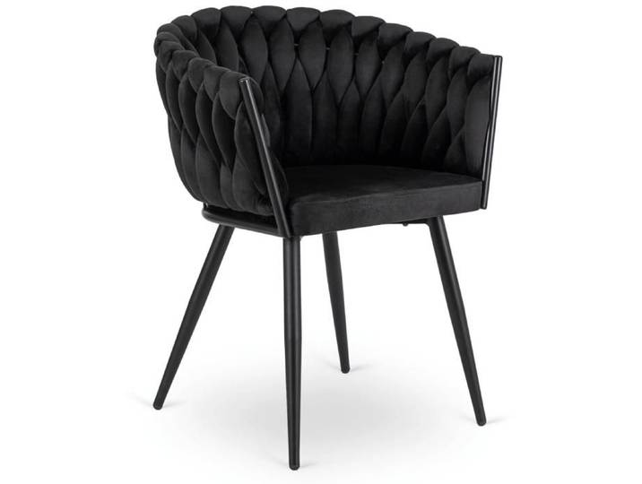 Fauteuil de salon ELENA en velours noir tissé et capitonné style loft moderne