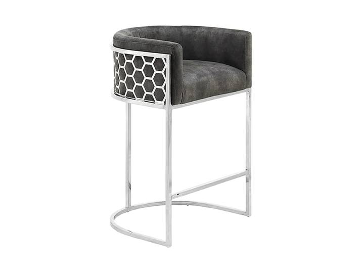 Design Barstuhl „Elegancia“ mit Armlehnen Samt Edelstahl/Grau Invicta Interiors