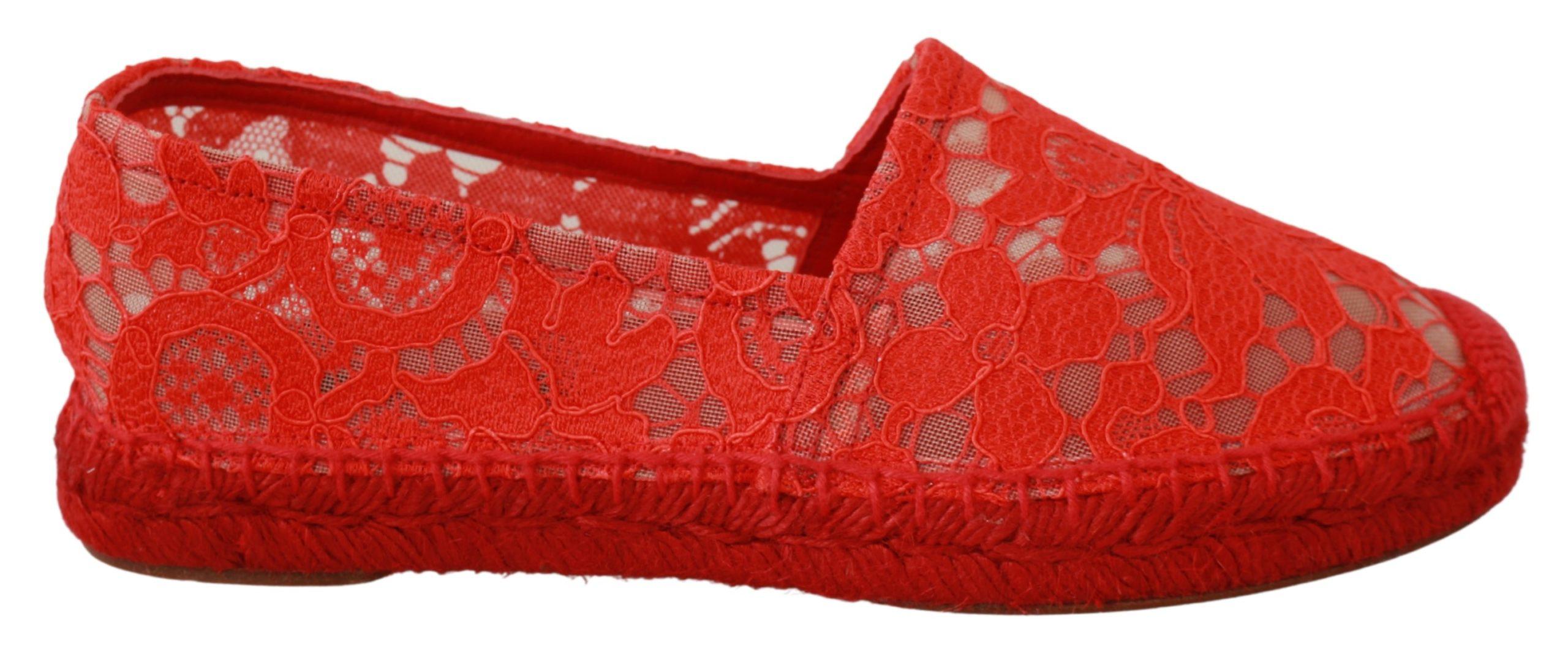 Dolce & Gabbana Rote Spitze Baumwoll-Espadrilles Ballerinas