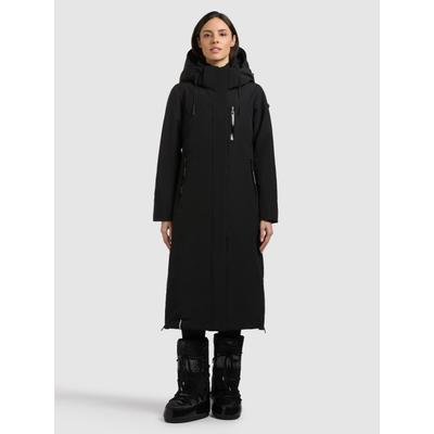 Wintermantel KHUJO "LOFI4", Damen, Gr. XL, schwarz, Web, 100% Polyester, unifarben, regular fit wadenlang, eingesetzt elastischer Bund mit Windstopper, Mäntel Wintermantel