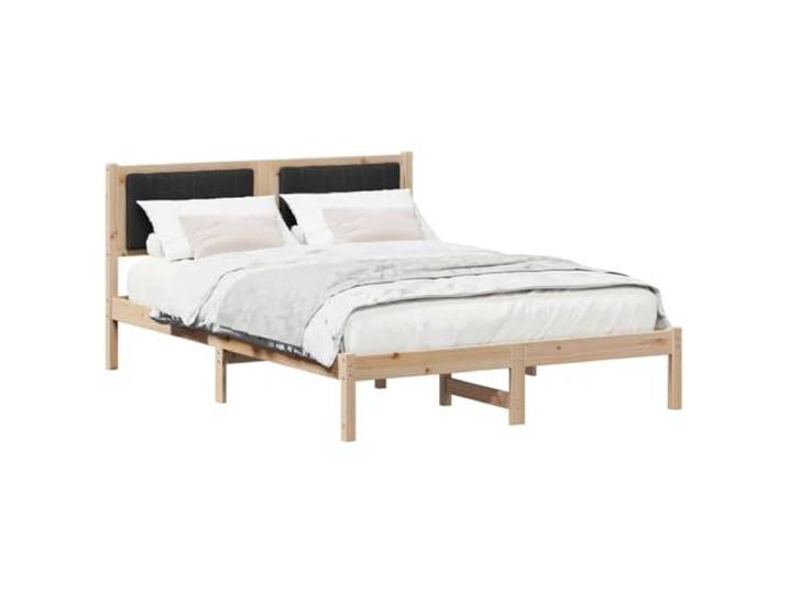 KTHLBRH Doppelbett 140 x 190 cm Kiefer massiv schwarz Kopfteil gepolstert aus Polyester, robuste Struktur, einfach zu montieren, modernes Design