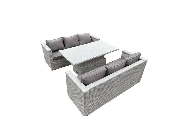 Fimous Gartenmöbel SET Polyrattan Helles Grau 6-Sitzer, Hellgrau, Metall, rechteckig, Gartenmöbel, Gartengarnituren, Gartenmöbel-Sets
