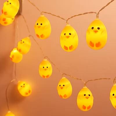 Bunte LED-Lichterkette mit Kükenmotiv in Form von zerbrochenen Eiern, 1,5 m lang, batteriebetrieben, für Ostern, Zuhause, Veranda, Balkon und Garten. Ideal als Dekoration für Zimmer, Ferienhaus,