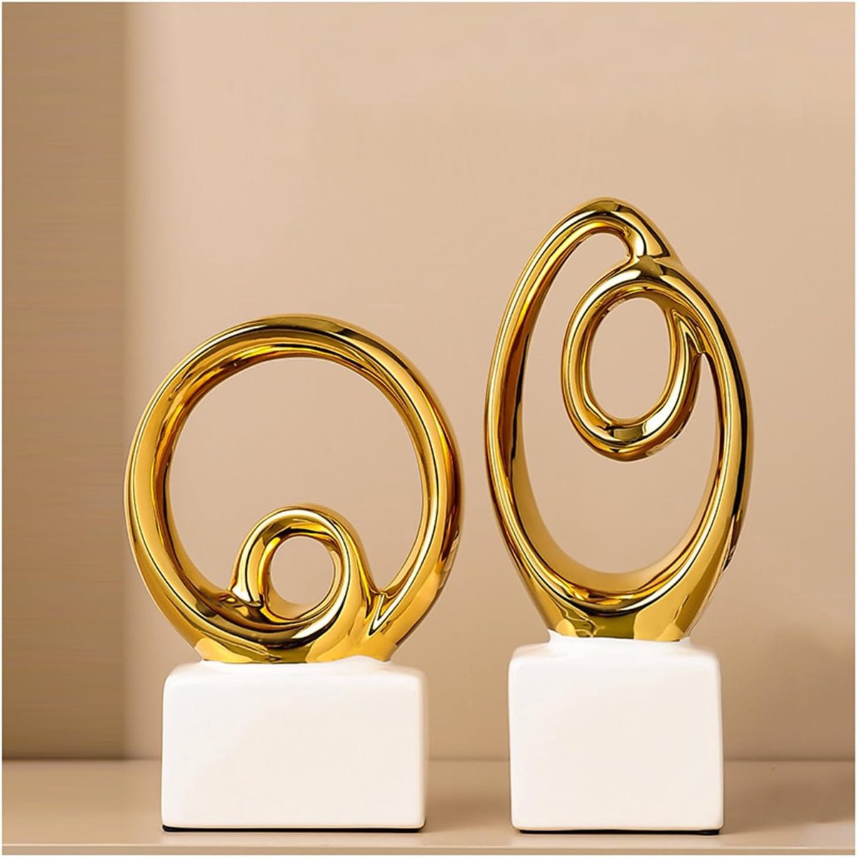 Decoratieve Sculptuur Abstract Kunstbeeld Handgemaakt Keramiek Goud Zilver