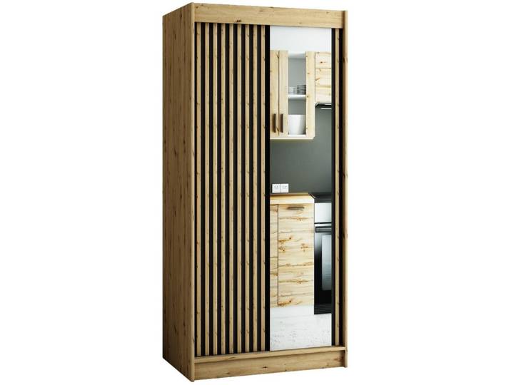 ABIKS MÖBEL Schwebetürenschrank LAMELO 2 mit Zierstreifen, Kleiderschrank mit Spiegeln, Kleiderstange