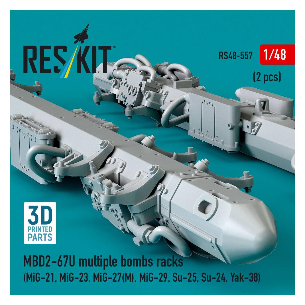 ResKit MBD2-67U multiple bombs racks (2 pcs) (MiG-21, MiG-23, MiG-27(??), MiG-29, Su-25, Su-24, Yak-38) (3D (RS48-0557)