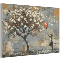 AKUSTIKBILD Baum - Graffiti - Banksy-Stil - Ballon-Mädchen Akustikpaneele 90x60 cm