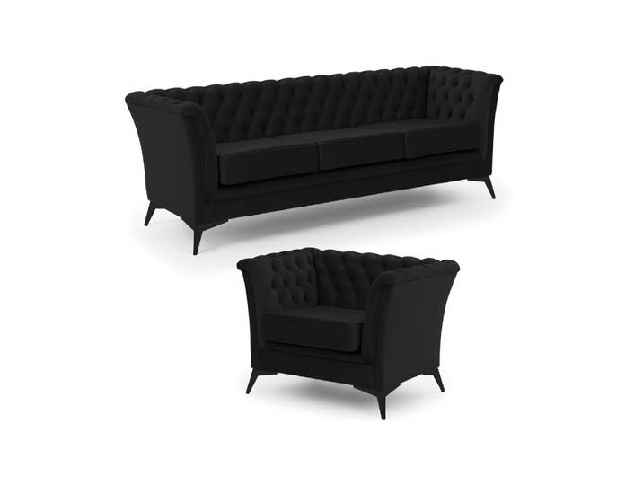 Ensemble de canapés Chesterfield 3+1 en velours noir