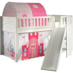 HOCHBETT mit Rutsche Karyl Massivholz Weiß Textilset Princess 2