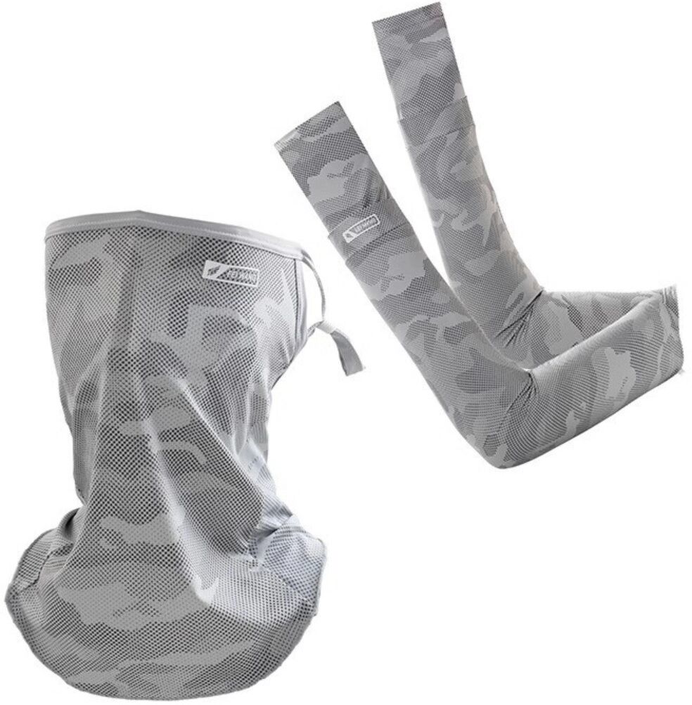 INF Outdoor UV-Schutz Zweiteiliges Set - Maske und Armstulpen aus Nylon-Eisseide, kühlend und atmungsaktiv Grau