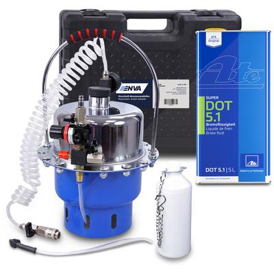 Enva Druckluft-Bremsenentlüfter 17-tlg. + 5 L Bremsflüssigkeit DOT5.1 [Hersteller-Nr. 40792369]