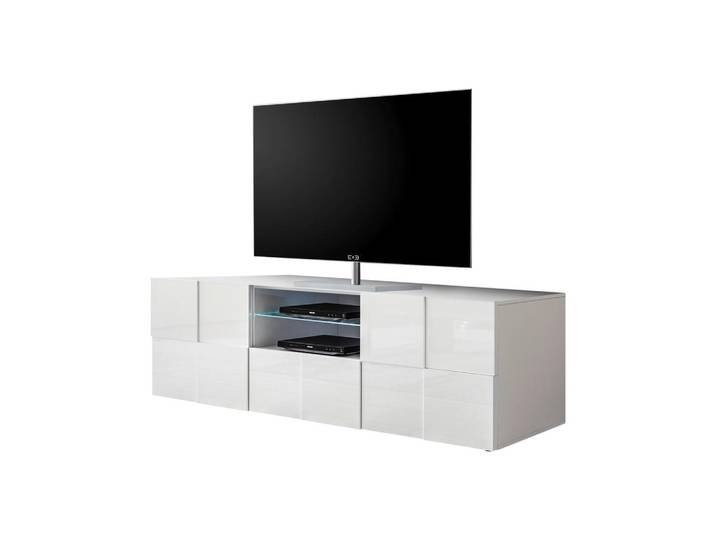 Mid.you Lowboard, Weiß Hochglanz, Kunststoff, 4 Fächer, 181x57x42 cm, Wohnzimmer, TV Möbel, Lowboards, Lowboards Hochglanz