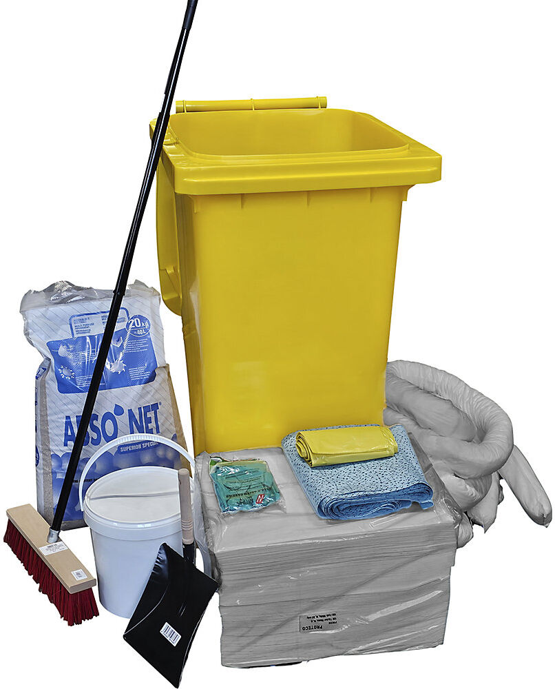 Leckage-Notfallset, in Kunststoff-Tonne, Bindung 200 Liter, Ausführung universal eurokraft basic
