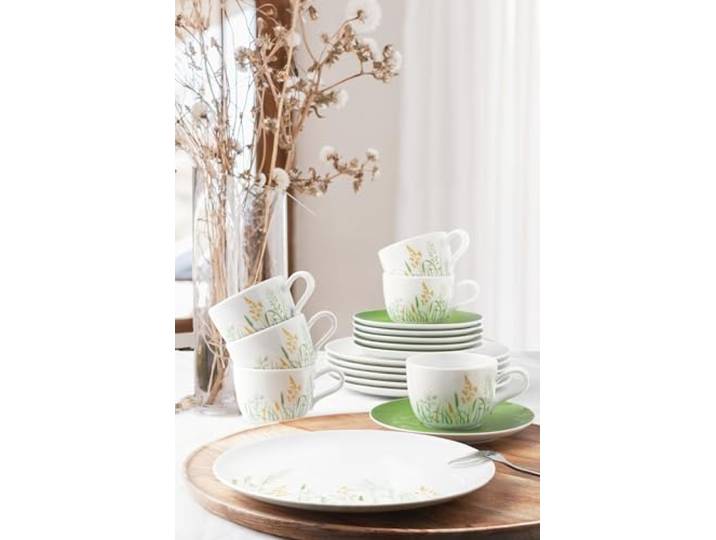 Kaffeeservice 18-teilig Liberty Meadow Grasses green Für 6 Personen, Kaffee-Set mit Blumendekor aus Porzellan, Spülmaschinen- & Mikrowellenfest