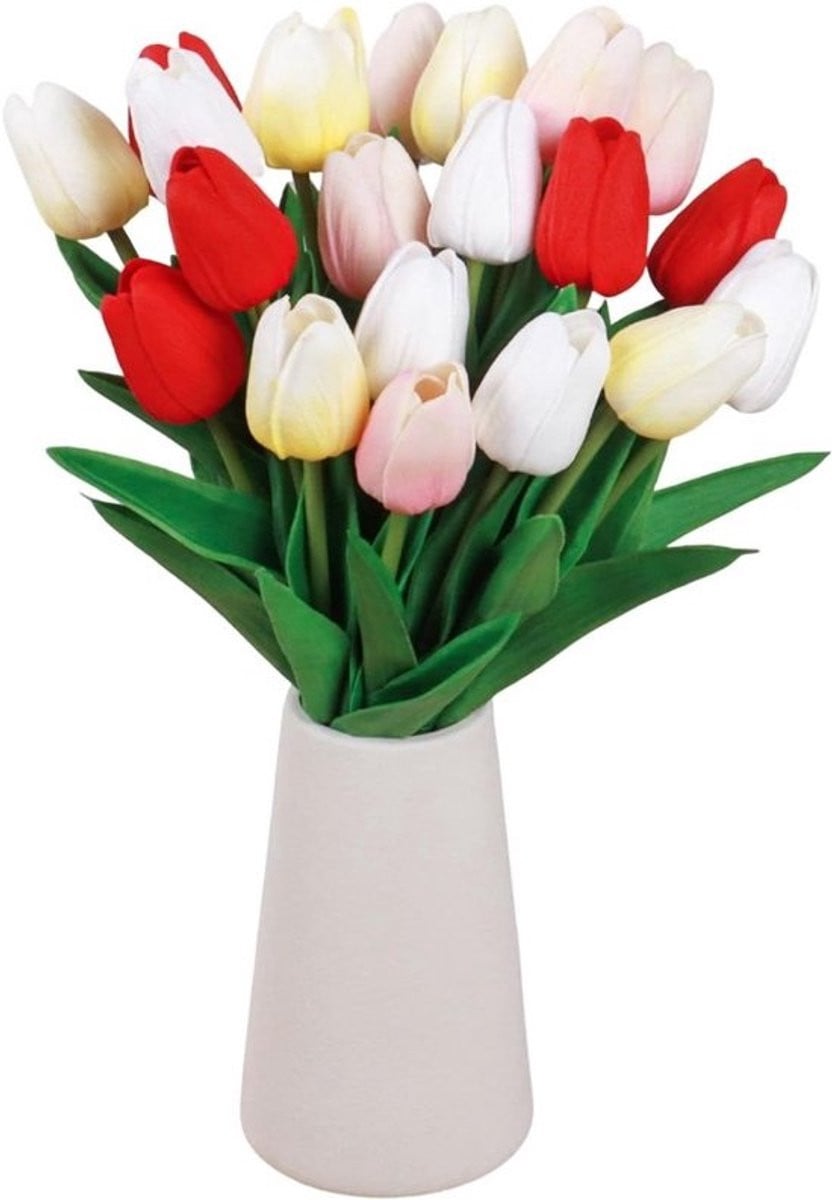 20 Stuks Kunstbloemen Tulpen Boeket in Vaas - Real Touch Sierbloemen voor Woondecoratie