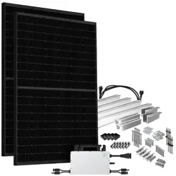 Offgridtec® Solar-Direct 900W HMS-800W-2T Balkonkraftwerk Bifazial Full Black Schukosteckdose - 10m - Montageset Stockschrauben