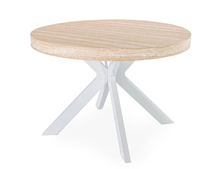Table ronde extensible 110-260cm effet travertin beige et blanc