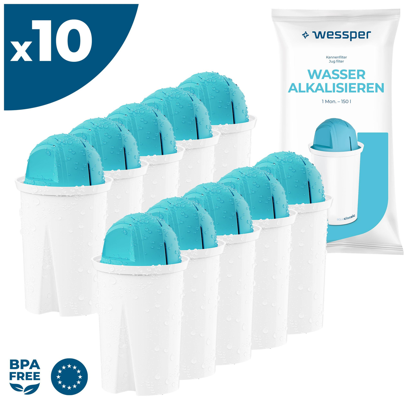 Wessper Classic alkalische waterfilterpatronen, verpakking van 10 stuks