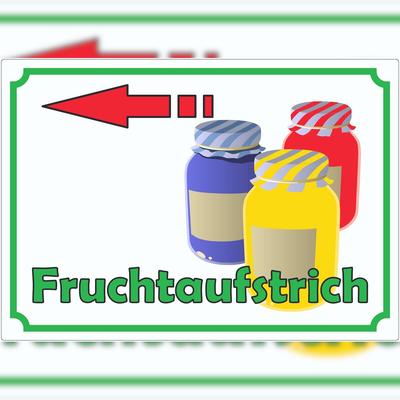 HB-Druck Fruchtaufstrich Marmelade Werbeaufkleber mit Pfeil nach links Hofladen Verkaufsförderung A7 (74x105mm)