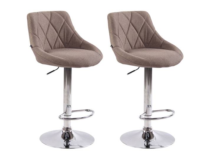 TPFLiving 2er Set Barhocker Lazius Gestell Metall in Chromoptik Stoff - Taupe