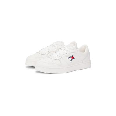 Plateausneaker TOMMY JEANS "THE GREENWICH", Damen, Gr. 41, weiß, Leder, Lederimitat, Schuhe Plateausneaker, Schnürschuh, Halbschuh, Freizeitschuh mit Ziernähten