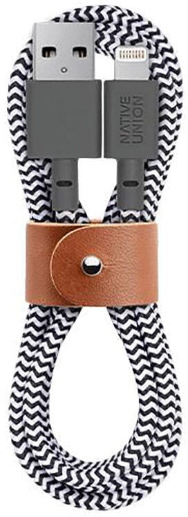 Native Union Belt Kabel USB-C til Lightning m. Læderspænde 3 meter - Zebra
