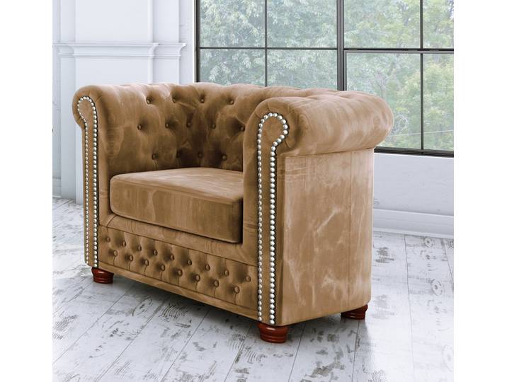 S-Style Möbel Chesterfield-Sessel Leeds aus Samt-Stoff mit Holzfüßen, mit Wellenfederung