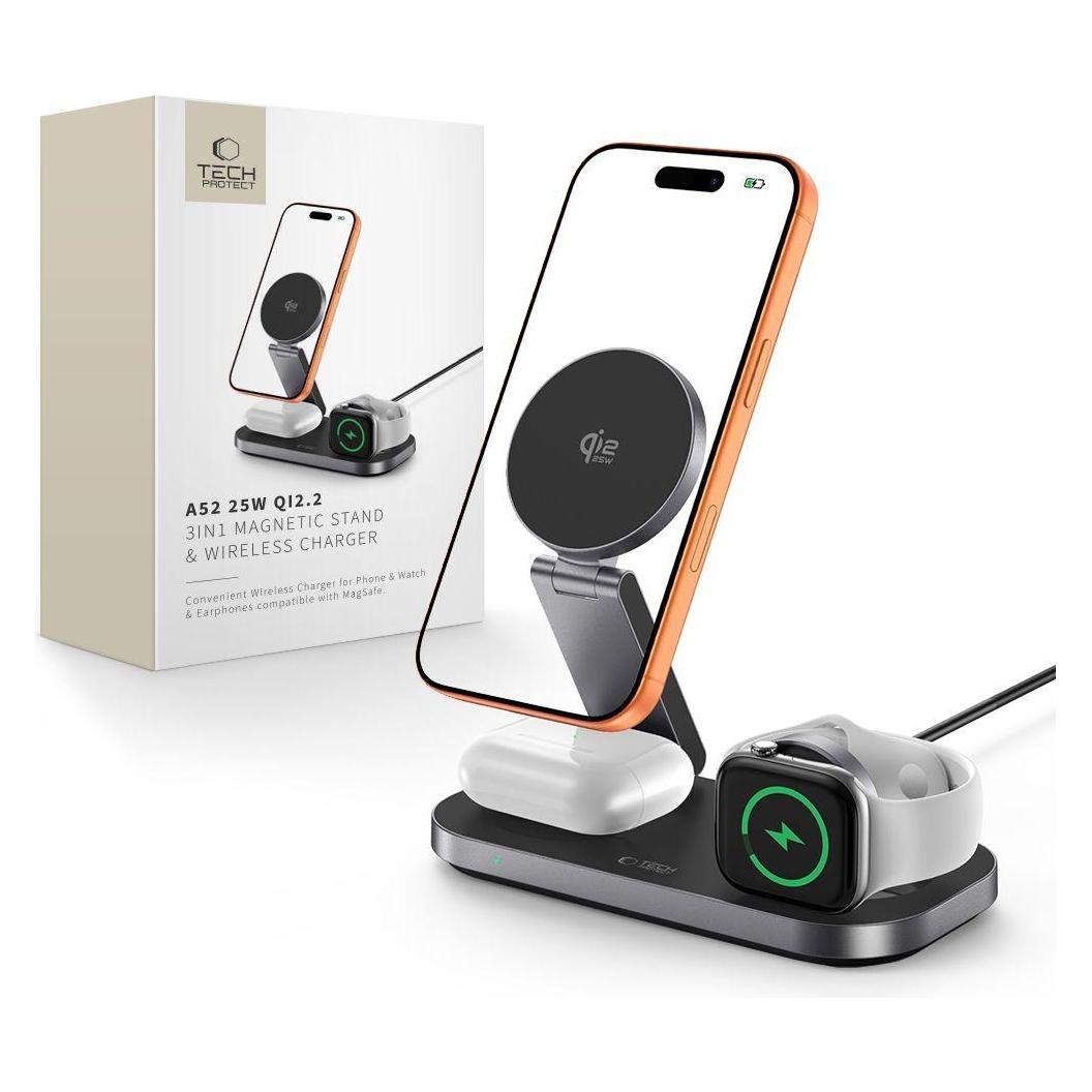 Tech-Protect A52 3IN1 MAGNETIC MAGSAFE WIRELESS CHARGER 25W QI2.2 BLACK (25 W) (5906302323807)