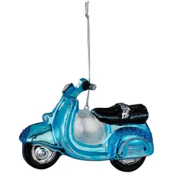 Christbaumschmuck Glas 11,5cm Roller Figur zum Aufhängen - Handbemalt Weihnachtsbaum Anhänger Weihnachten Weihnachtsbaumschmuck Fahrzeuge Moped Blau
