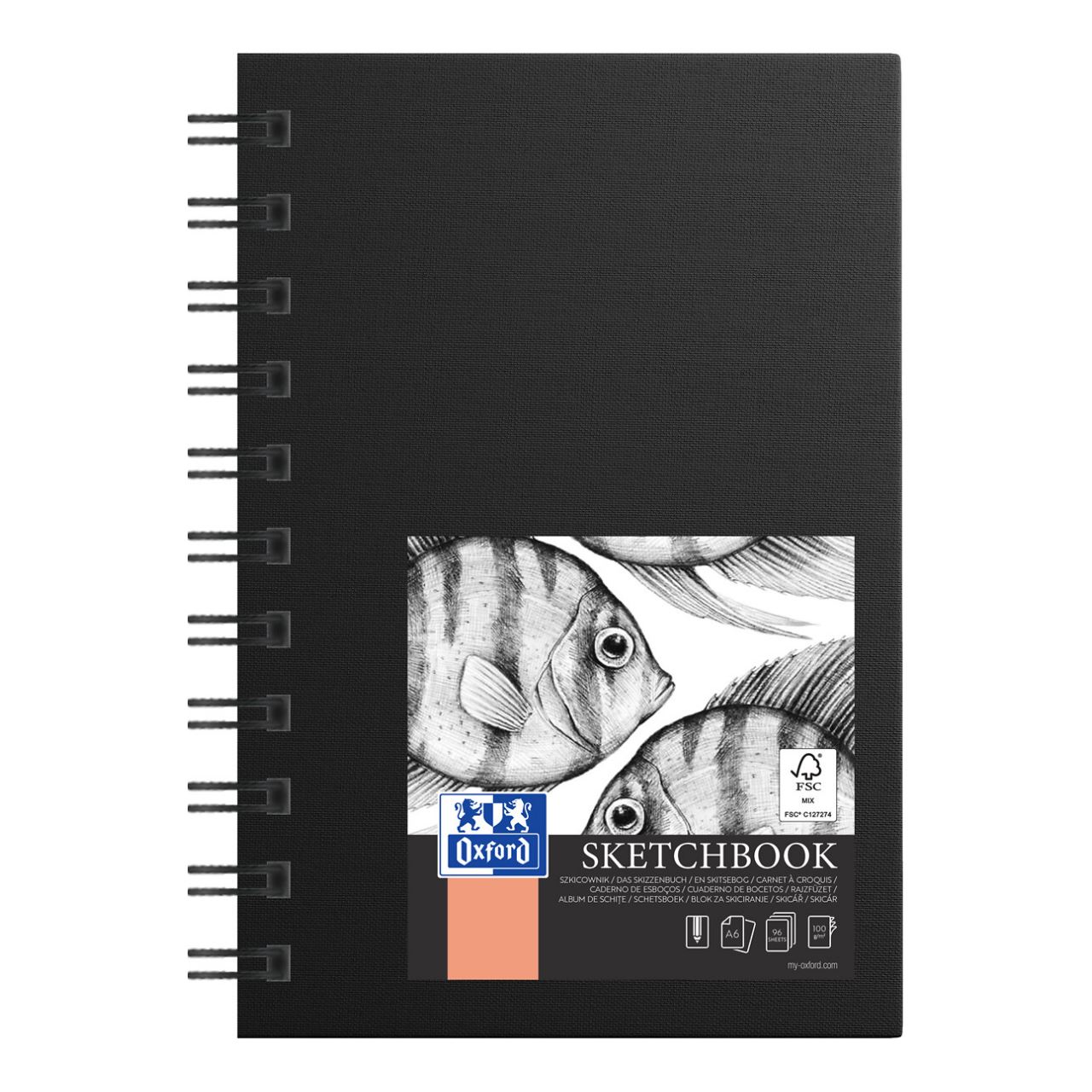 OXFORD Skizzenbuch Sketchbook DIN A6 blanko, schwarz Hardcover 80 Seiten