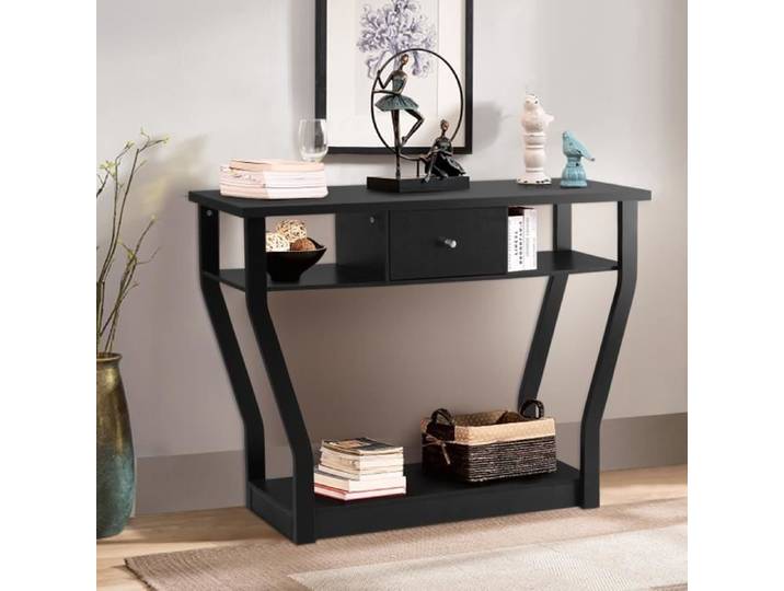 DREAMADE Table Console avec Tiroir & Compartiments de Rangement Table d'Appoint avec Design Anti-bascule pour