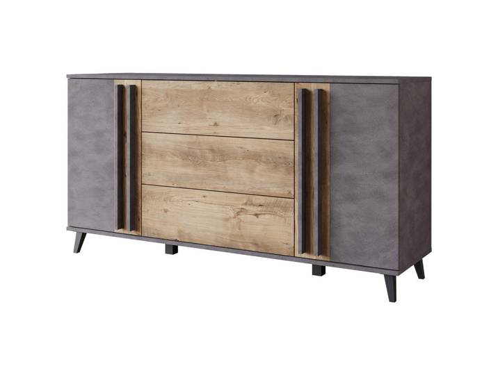 P & B Sideboard Helsinki, Anthrazit, Kastanien, Kunststoff, 2 Fächer, 3 Schublade(n) Schubladen, 150x77.8x39.5 cm, Fsc, stehend, Wohnzimmer, Kommoden & Sideboards, Sideboards