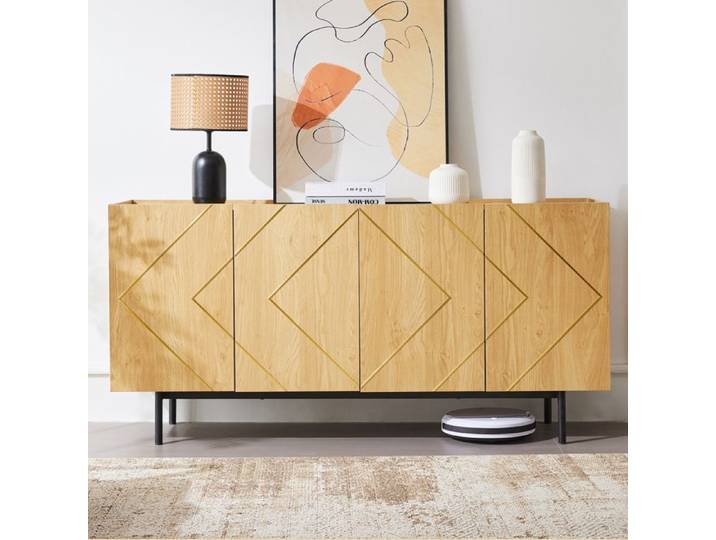 Buffet bas - SOGEU - Moderne - 160x40x78 cm - 4 portes avec étagères réglables - Finition aspect bois