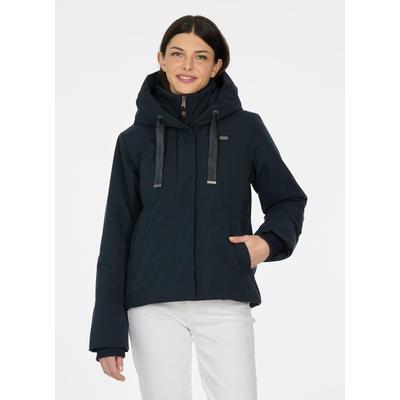 Funktionsjacke RAGWEAR "NATTANA", Damen, Gr. XXL, blau (navy), Web, Obermaterial: 100% Polyester, unifarben, normal, Jacken Funktionsjacke, wasserabweisend, mit Kapuze und Stehkragen im 2in1 Look