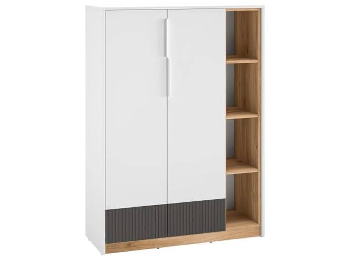 Lomadox Highboard Kommode in weiß mit Eiche und Graphit