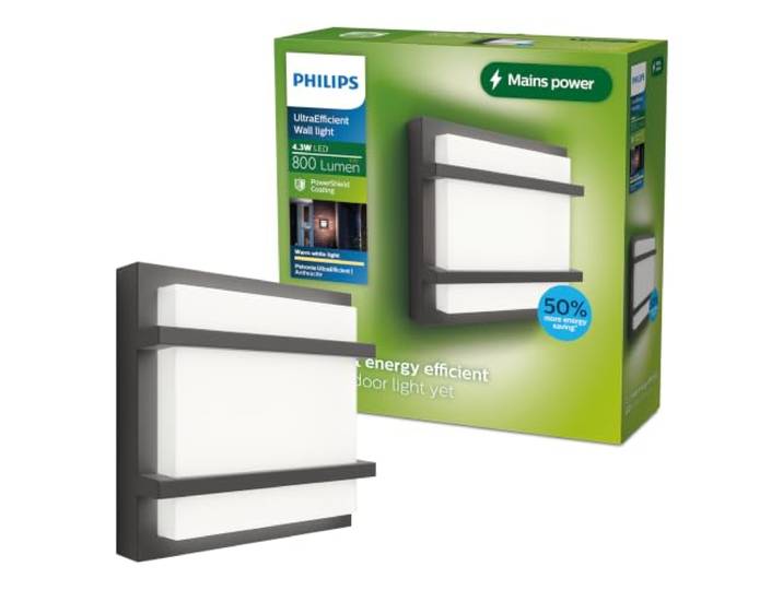 Philips Outdoor Ultra-Efficient Petronia Wandleuchte 3,8W, 2700 Kelvin, IP44 wetterfest, anthrazit