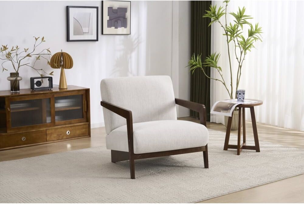 Habitat & Jardin Fauteuil en tissu chenille beige Beige 71x74x80cm