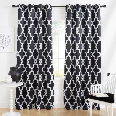 ATI Home Ironwork Sateen Woven Room Darkening Blackout Grommet Top Curtain Panel Pair