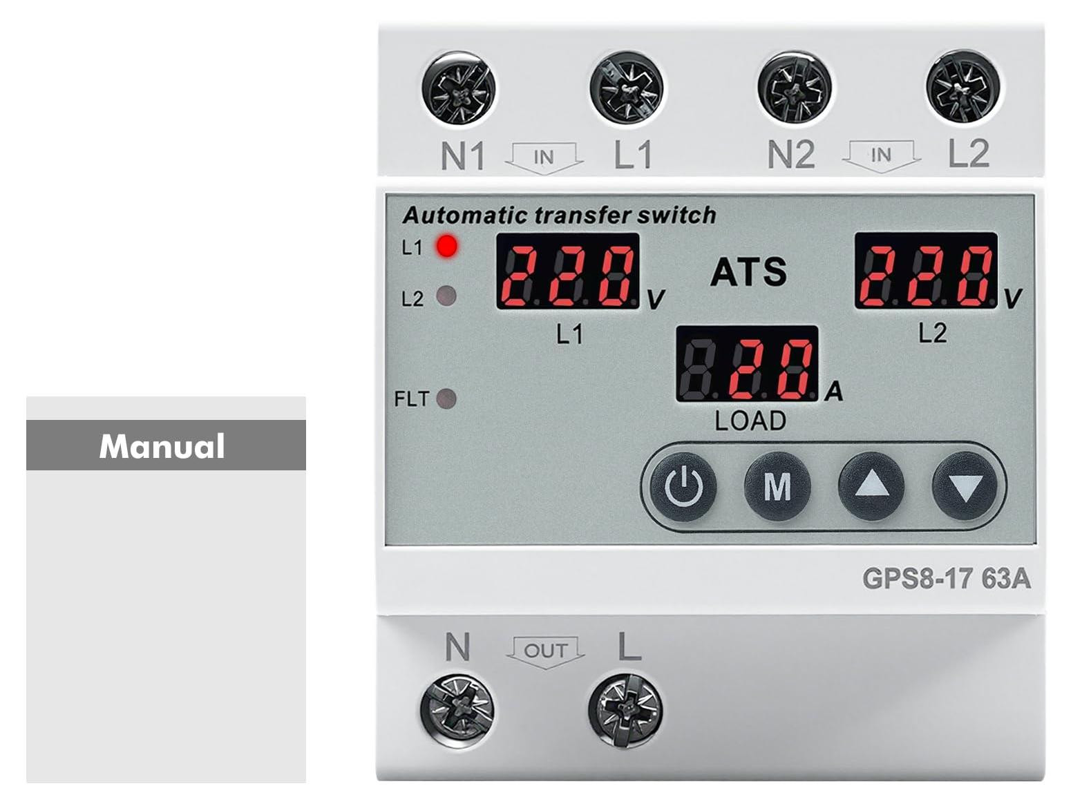 Selius Automatische Transfer Schakelaar 220V 63A met overspannings- en onderspanningsbeveiliging