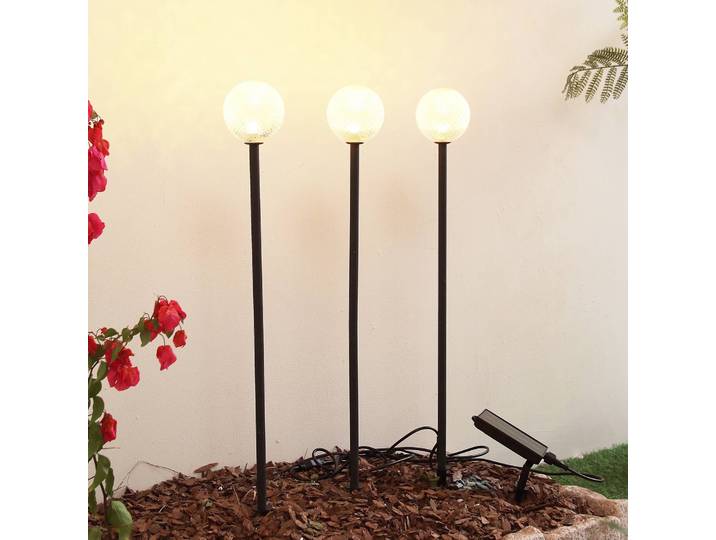 Lindby LED-Solarleuchte Brindley, 3er-Set, schwarz, Glas Brindley, schwarz, Aluminium, Modern
