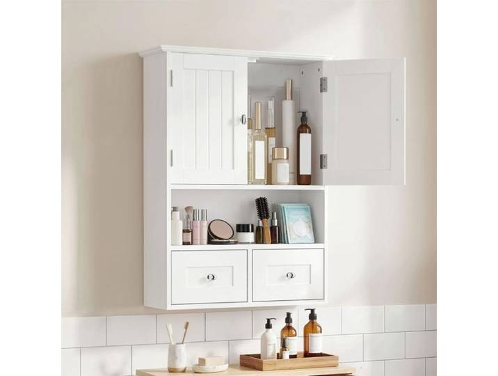 Meuble de salle de bains moderne meuble de rangement à placer au-dessus d'un WC blanc avec étagère et 2 tiroirs 50 8x17 8x66 cm