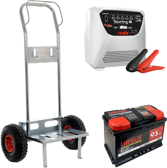 T.O. Kit complet : chariot porte batterie Geotech + batterie 95 Ah + chargeur Telwin Touring 18