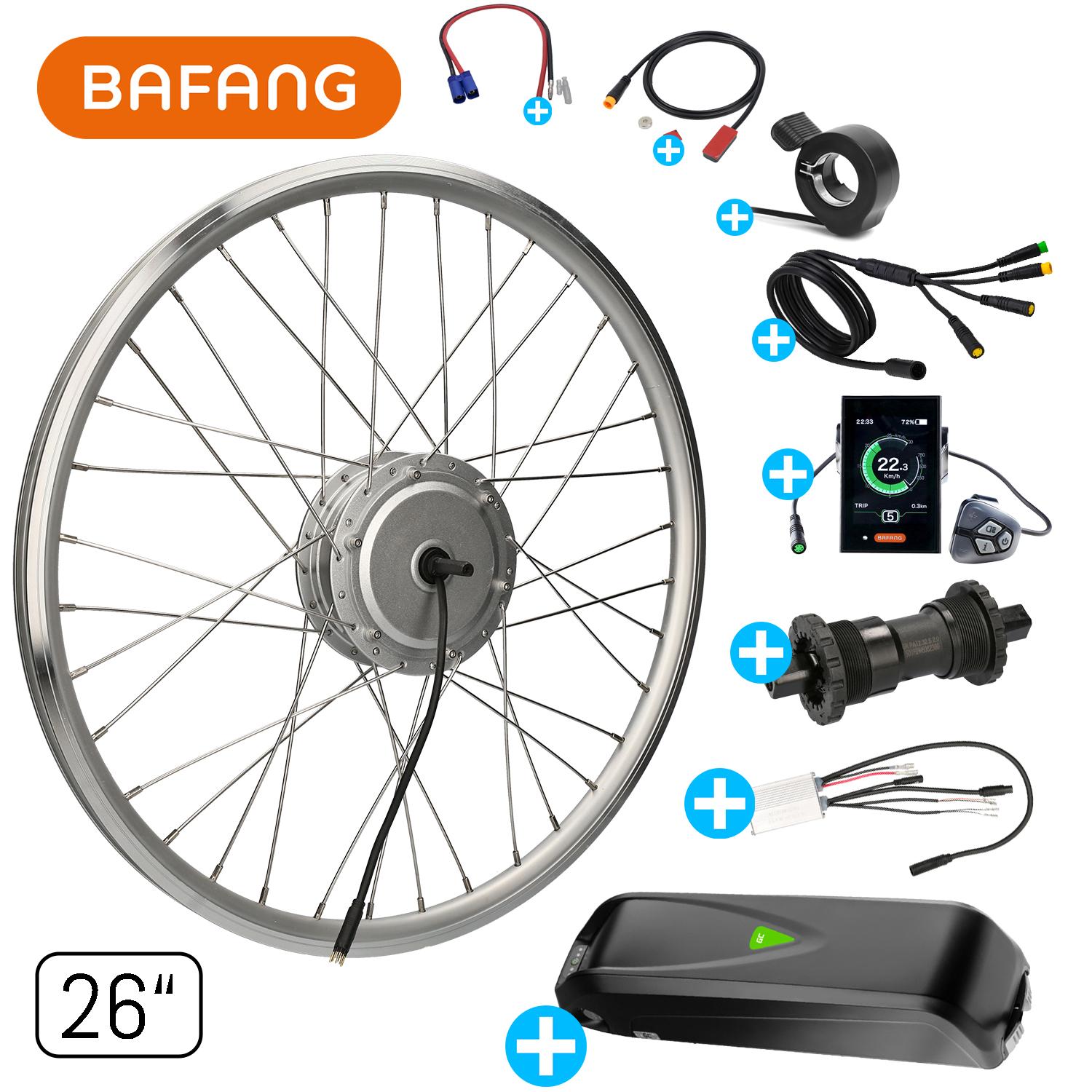 windmeile | Bafang E-Bike Hinterrad Umbausatz, Hinterradnabenmotor G020 mit Akku und komplettem Zubehör, Silber 26 Zoll Umbau Kit Pedelec