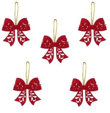 Uplifted Goods Red Christmas Tree Bow Ornaments Set For Holiday Decoration 5pcs Red
