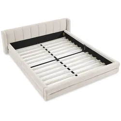 MODFU Polsterbett 140x200 cm Doppelbett mit Chenillebezug, ergonomischem Kopfteil und stabiler Konstruktion bis 250 kg, Beige