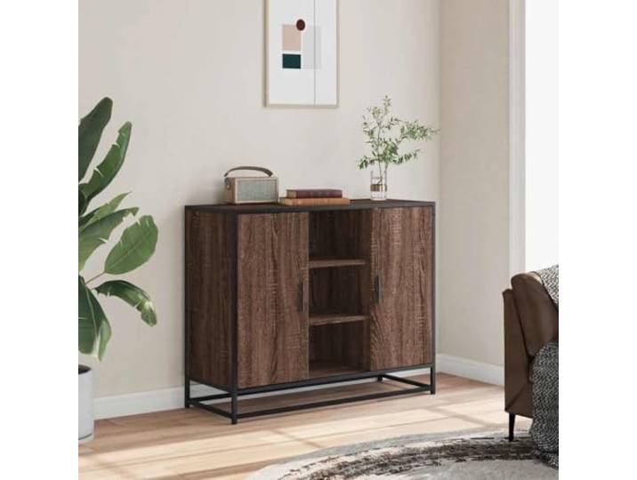 KTHLBRH Anrichte Eiche braun 92 x 35 x 76 cm Spanplatte Industrielle Metallkonstruktion, großer Raum, praktische Griffe, Wohnzimmer-Eingangsbereich