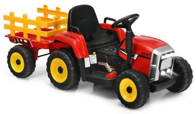 Costway 12V Ride on Tractor with 3-Gear-Shift Ground Loader for Kids 3+ Years Old-Red