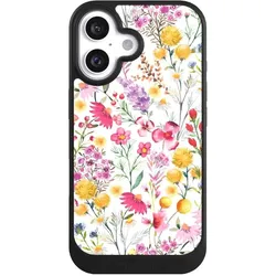 Nivocase Hülle für Apple iPhone 16 Handyhülle NIVOcore Case Schwarz Blumen Frühling Muster (Apple iPhone 16), Smartphone Hülle, Schwarz