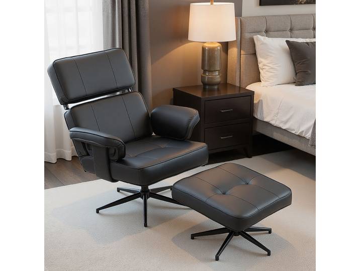 HOMCOM Fauteuil Inclinable Simili Cuir Noir avec Repose-Pieds